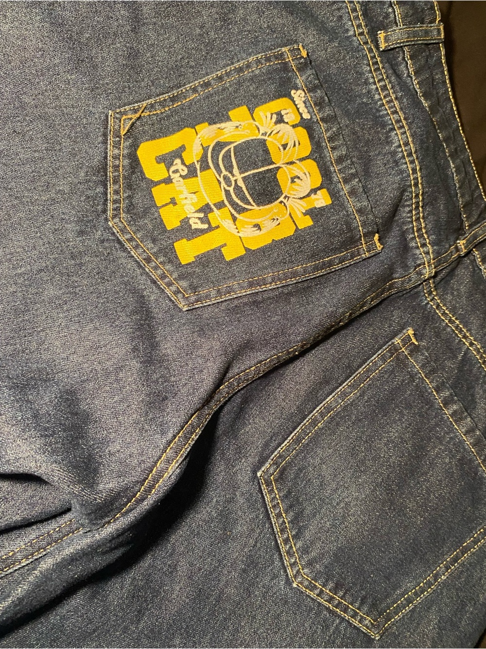 Men's/womens REVICE Denim Jeans with Yellow Pocket Graphic GARFIELD DESIGHN